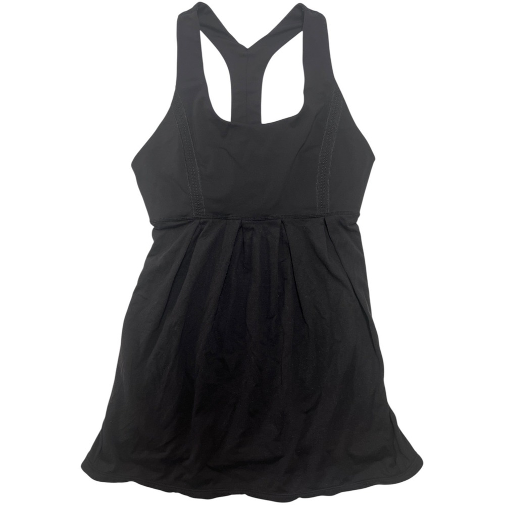Lululemon Women's Tank Top Power Dance Black Size 4 Racerback Built Bra Pleated